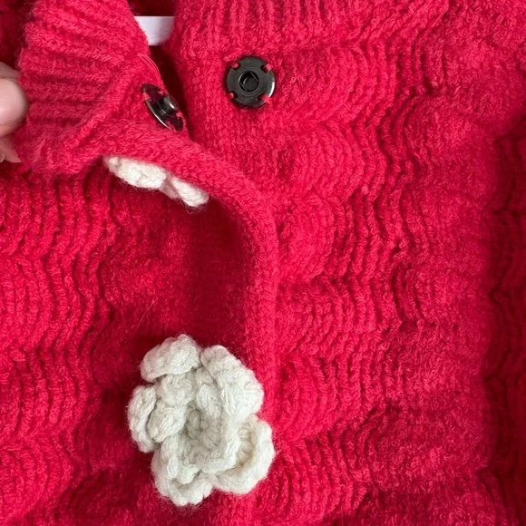Merci Red Cardigan with Cream Floral Buttons - Picture 4 of 4